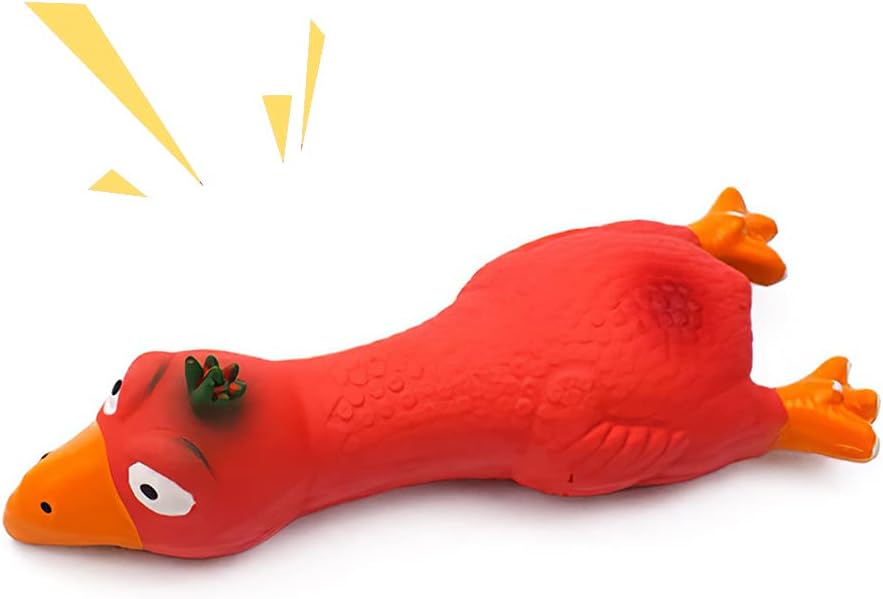 DAJOOEE Screaming Rubber Chicken Squeaky Dog Toys for Puppy Small Medium Dogs,Dog Chew Toys for Aggressive Chewers (Red)