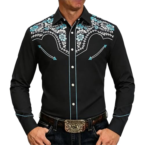Chemise homme été style western à manches longues et boutons