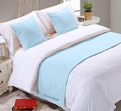 Bedszo Mania Ruffle Bed Runner Bed Scarf Bed Runner Soft Easy Care Light Blue Color Full Size Bed Scarf 1000 TC Egyptian Cotton Fabric for Decorative Bed 3 PC-(1 Bed Runner 2 Pillow Shams)