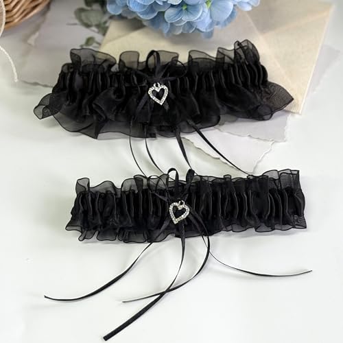 Image of Ting&Cecilly Lace Wedding Garters for Bride Pearl Stretch Prom Garter, Women Wedding Bridal Legs Garter Set