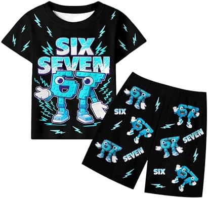 Kids 67 Meme 𝑷𝒂𝒋𝒂𝒎𝒂s Short Sets Boys Girls Six Seven Shirt Outfits Clothes 4-12Years image 5