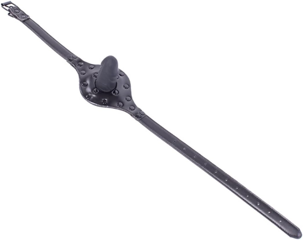 Black Rivet Mouth Plug Silica Gel Dildo with Adjustable Leather Strap for Couple Mouth Gag Sex Restraint Set (Length: 6cm, Black)