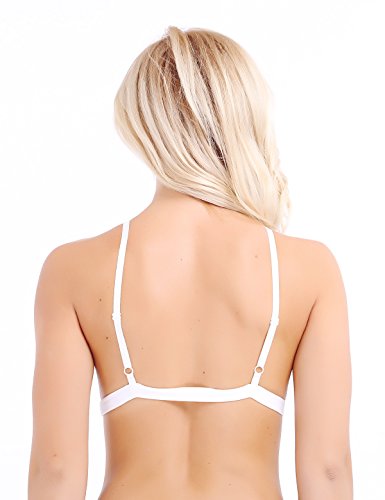 iEFiEL Womens Sheer Mesh Triangle Bralette Wire-Free Bra White X-Large - Image 4