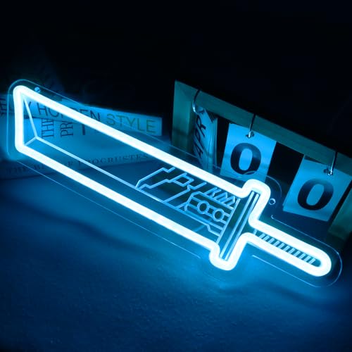 FF7 Cloud Buster Sword Neon Signs for Gameroom Wall Decor Cloud Strife Steel Knife Neon Lights for Men Cave Game Room Bedroom Neon for Bar Pub Teen Boy Gifts 15 * 5 IN