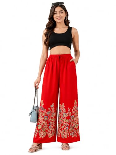 Image of Women's Rayon Bird Flower Print Loose fit Palazzos Pants Free Size 28 to 40