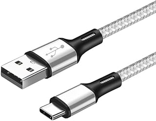 USB C Cable, 2M Type C Fast Charging Cable Braided USB C Fast Charger Lead Compatible for Samsung Galaxy S21 S20 FE S10 S9 S8 A32 A40 A50 A70 A90,Note 10 9 8,Sony Xperia,Huawei P30 P20 P10 P9 Sliver