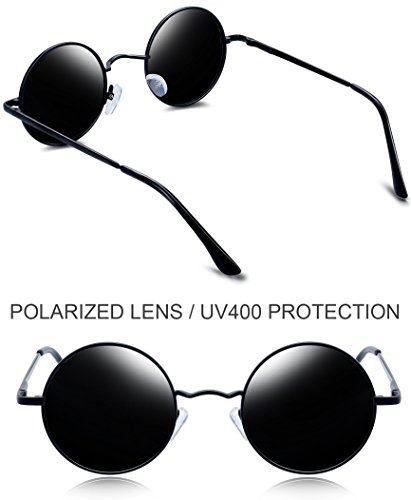 Joopin Polarized Small Round Sunglasses Women Men Circle Hippie Sun Glasses Uv Protection Trendy Teashade Circular Shades Sunnies For Halloween Costume Driving Fishing (Retro Black) #TOP1
