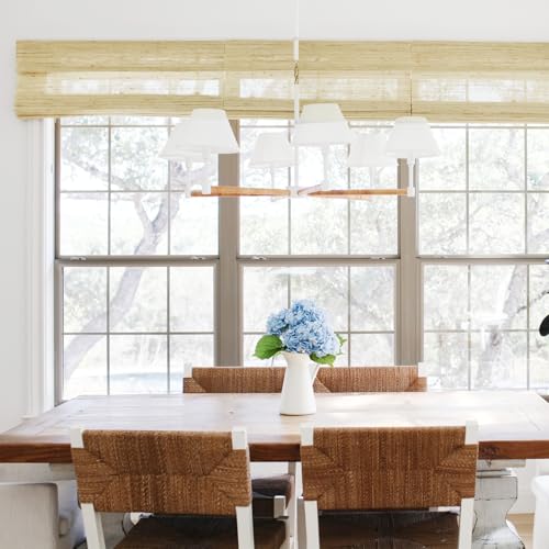 TWOPAGES Woven Bamboo Cordless Roman Shades, Custom No Drill or Motorized Blinds with Remote for Indoor Windows, Beige - Thumbnail 2
