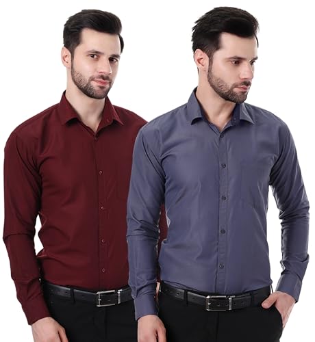 Image of XJARVIS Austin Men's Combed Cotton Shirt | Solid Plain Formal & Casual Shirt for Men | Regular Fit | Spread Collar | Full Sleeve | Office Wear Shirt with Pocket