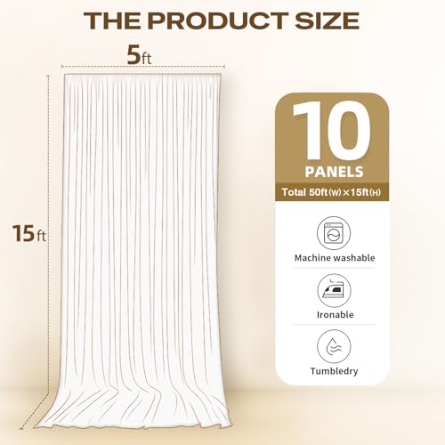 Image of 50ftx15ft Hunter Green Backdrop Curtains for Parties, Wrinkle Free Polyester Green Photo Backdrop Drapes 10 Panels 15 ft Long Back Drop Cloth for Wedding Birthday Photography Background