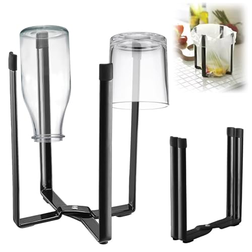 Égouttoir à bouteilles en acier, 21,5 cm, noir, pliable, pour 4 bouteilles, égouttoir pour bouteilles d'eau pour la cuisine