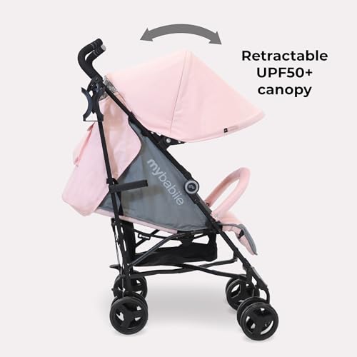 My Babiie MB02 Stroller - from Birth to 4 Years (22kg), Lightweight & Compact Umbrella Fold, Travel Buggy for Toddlers - Pink & Grey - Image 5
