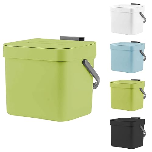 Compost Bin for Kitchen, 1.8 Gallon Hanging Small Trash Can with Lid, Sealed Food Waste Bucket for Counter Top or Under Sink, Indoor Garbage Bins for Bathroom, Bedroom, Living Room, Office (Green)