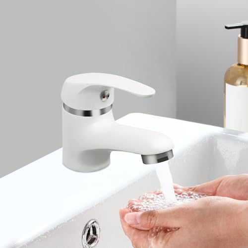 Robinet de baignoire monotrou blanc économe en eau mitigeur monocommande avec cartouche en céramique pour montage mural sur le bord de la baignoire Mitigeur eau froide et chaude pour salle de bain