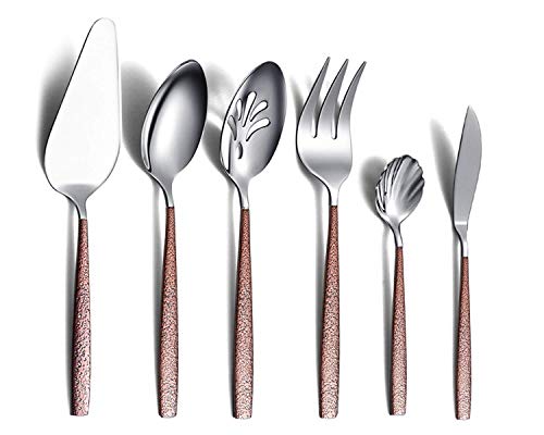 Berglander Juego de cubiertos para servir de 6 piezas con mango de superficie lunar y cabeza brillan