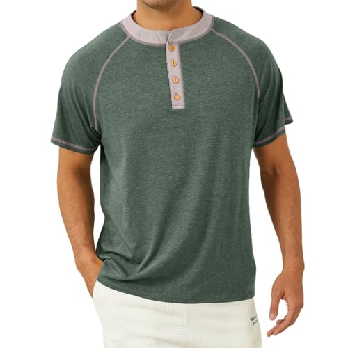 Mens Henley Shirts Short Sleeve Casual Button T-Shirts Basic Cotton Tee Shirts Summer Lightweight Tee Tops