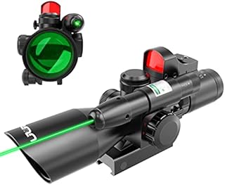 UUQ 2.5-10x40 Combo Rifle Scope, Dual Illuminated Mil-dot Reticle, W/ Mini Reflex 3 MOA Red Dot Sight and Laser Sight (Green Laser)