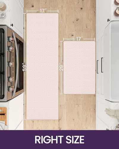 DEXI Kitchen Mat Cushioned Anti Fatigue, 2 PCS Kitchen Rug Set Non Slip, Waterproof Comfort Standing Kitchen Floor Mat, 17"x29"+17"x59", Beige - Image 3