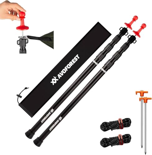 AVOFOREST Zeltstange Teleskopstange für Zelte,Teleskopierbare Aluminium-Zeltstange,Höhe 88–265 cm (Red(2pcs))