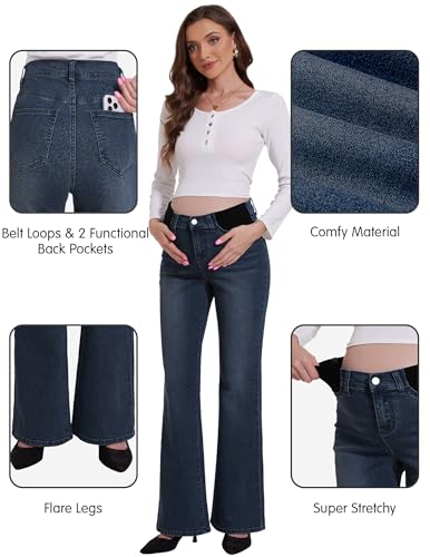 Image of PACBREEZE Women's Maternity Flare Jeans Mid-Rise Stretchy Bell Bootcut Jeans Denim Pregnancy Pants, S-XXL