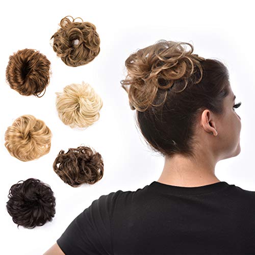 FIND BEAUTY Messy Bun Hair Piece Scrunchies Synthetic Curly Donut Updo Extensions for Women and Girls (Light Golden Brown & Pale Golden Blonde)