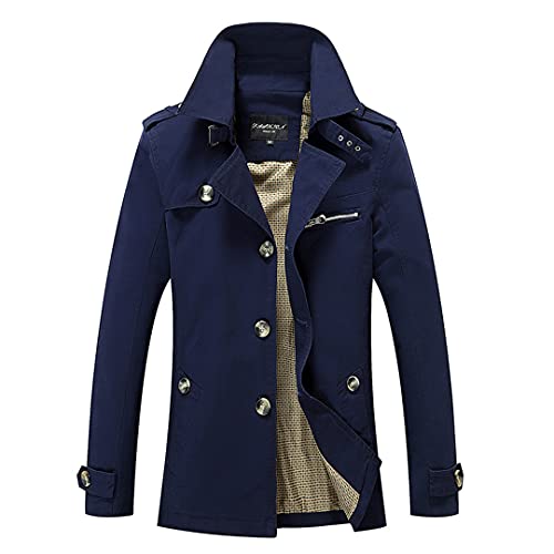Mens Jackets And Coats Breathable Cotton Cargo Windbreaker Jacket Slim Fit Solid Thin Coat Blue Xxl #TOP2