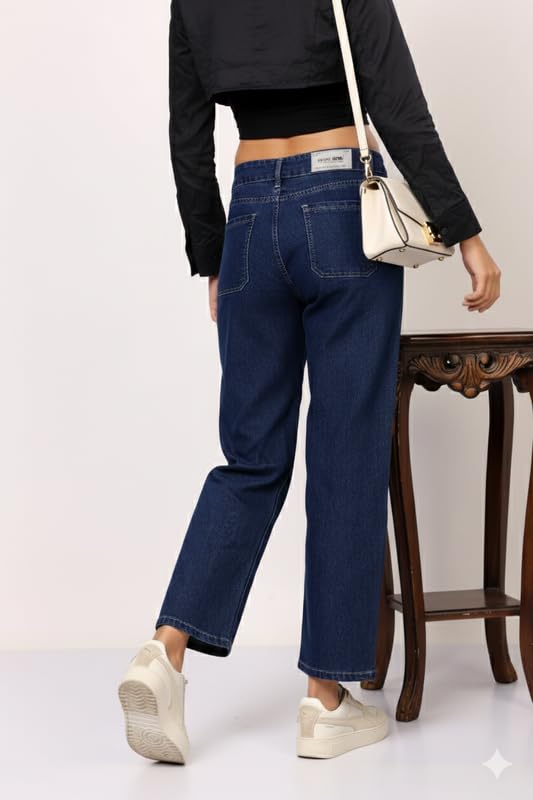 Image of London Hills Women's High Rise Wide Leg Jeans | Relaxed Fit Baggy Denim Pants | Stylish Straight Fit Comfortable Casual Wear Jeans for Women (Black)