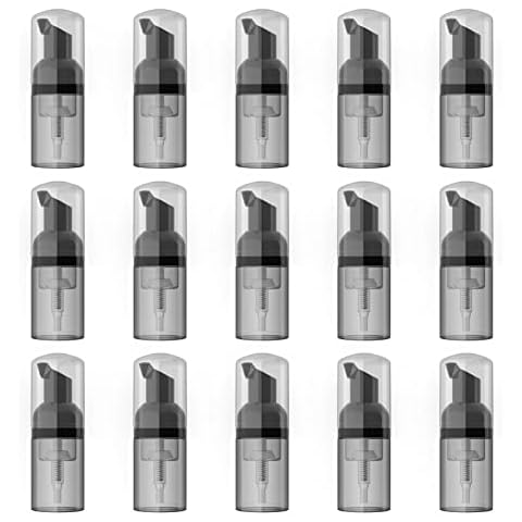 LONGWAY 15PCS Foam Bottle Pump,1OZ Mini Foam Bottle Dispenser (Black+Gray) Cover