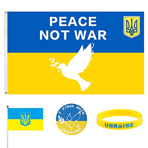 Drapeau Ukrainien avec Pigeon de La Paix, 90 X 150 cm Ukraine Drapeau avec Œillets, Impression Numérique En Polyester de Haute Qualité Recto Verso, pour Décoration Extérieure de Pelouse Cover