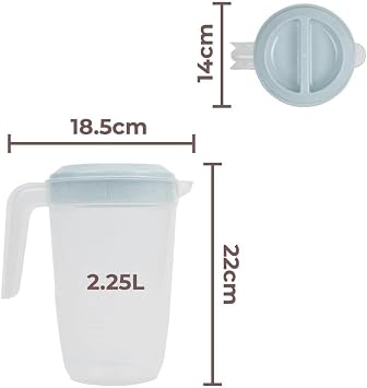 eMKay® Pack of 3 Drinking Pitchers Jug Freezer Dishwasher Safe | 2.25L BPA Free Reusable Plastic Transparent Pitchers Water Juice Jug with Pastel Colour Lid, Handle & Pour Spout | Orange Purple Blue
