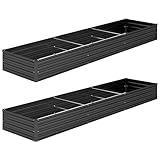 DIIYIV 2PCS 12x2x1FT Galvanized Raised Garden Bed Kit,Vegetable Boxes-Rectangle Metal Flower Box,Large Planter Raised Beds Outdoor Garden for Planting,Fruit,Herb-Black