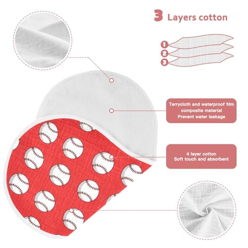 J JOYSAY Baseball Red Baby Burp Cloths for Boys Girls Large 22''x11'' Cotton 4 Layer Neutral Burp Clothes for Girl one sizex13