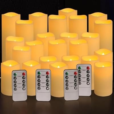 YOROXRG Set of 24 Waterproof Outdoor Flameless Candles, LED Candles with 4 Remote and Timer,(H 4" 5" 6" x D 2.2"),for Halloween Wedding Festiv