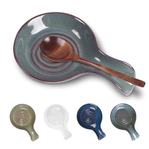 JINIHFW Löffelablage für Küche, Keramik-Löffelhalter für Herdplatte, Kochlöffelhalter, Küchenlöffelablage, hitzebeständige Utensilienablage für Arbeitsplatte, spülmaschinenfest, blaugrün, 1 Stück