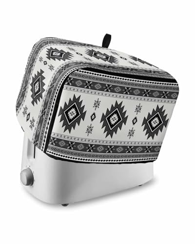 Gray Boho Toaster Cover 2 Slice, Southwest Aztec Country Geometric Aesthetic Dustproof Bread Machine Oven Cover with Storage Pockets, Fits Most Kitchen Toasters Protector