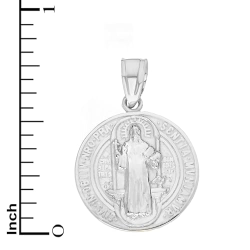 Solid 14k White Gold Saint Benedict Pendant - Double Sided Religious Medal4
