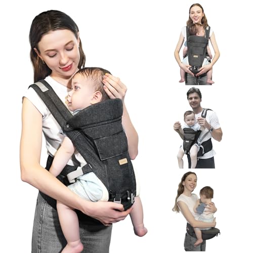 Image of Baby Carrier with Hip Seat, 6-in-1 Baby Carrier Newborn to Toddler, Head Support and Breathable Mesh, Adjustable Removable Soft Ergonomic Baby Sling Carrier (7-41 lbs) for Older Babies, Deep Grey