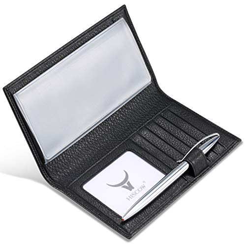Image of HISCOW Soft Leather Checkbook Cover & Card Holder with Divider - Italian Calfskin (Pebbled Black)