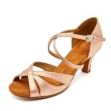 Women's Latin Dance Shoes Female's Ballroom Salsa Dance Shoes with 2.5' Heel(A-Style Nude Size 11)