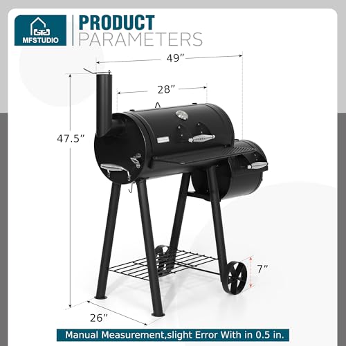Image of MFSTUDIO Heavy Duty Charcoal Wood Offset Outdoor Smoker Grill, Charcoal Grill with Smoker Combo for BBQ Grilling, 512 SQ.IN.