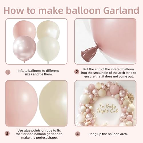 Image of Boho Dusty Pink Balloons Garland Arch Kit, Double Stuffed White Pearl Balloon Blush Neutral Pink Latex Balloons for Birthday Bridal Shower Party Decorations