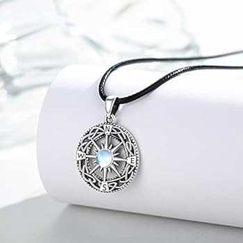 JFASHOP Kompas ketting dames 925 sterling zilver maansteen kompas hanger halsketting Keltische halsketting heren maansteen sieraden amulet ketting Halloween Thanksgiving voor meisjes kinderen, extra JFASHOP Kompas ketting dames 925 sterling zilver maansteen kompas hanger halsketting Keltische halsketting heren maansteen sieraden amulet ketting Halloween Thanksgiving voor meisjes kinderen, extra
