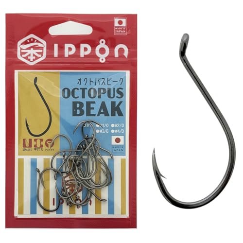 IPPON (一本) オクトパスビーク フック ブラックコート #1:20本入?#4/0:11本入 泳がせ 管付 日本製 釣り針 フック (#1 : 20本入)