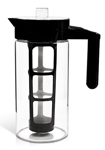 Zell Cold Brew Coffee Maker | Best Home Iced Coffee & Tea Maker with Removable Coffee Fine Mesh Filter | Premium Borosilicate Glass | BONUS Fruit Infusion Filter | 1 Quart