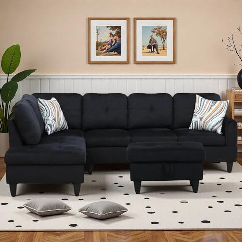 Trygoal L-Shaped Sectional Sofa with Movable Chaise & Storage Ottoman