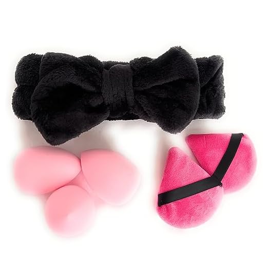 Set para rutina skin care, tres esponjas de maquillaje, diadema para lavar la cara y dos esponjas de maquillaje aplicador de polvos. Todo para tu rutina de lavado facial o para regalo