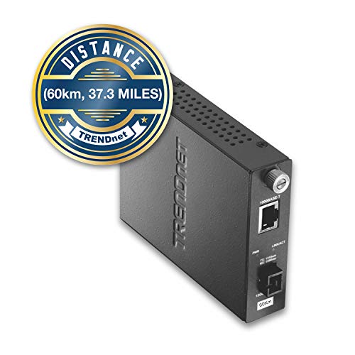 Image of TRENDnet Intelligent Fiber Media Converter 1000Base-T to 1000Base-LX Dual Wavelength Single Mode SC Fiber (60 km / 37.3 miles)Fiber to Ethernet Converter, RJ-45 Port,Lifetime Protection, TFC-1000S60D3