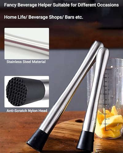 Stainless Steel Cocktail Muddler & Mixing Spoon Set — 10 Inch Bar Tool Kit for Home Bartenders, Ideal for Mojitos, Margaritas, Mint & Fruit Cocktails, Silver