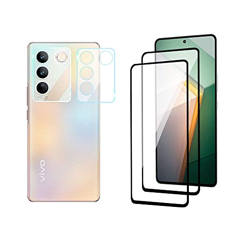QINOUK para vivo V27 [2+2 Pack] Film de Protección, [2 Pack] Protector de Pantalla HD, [2 Pack] HD Claro Vidrio Templado Película de Lente, [Antirayaduras]