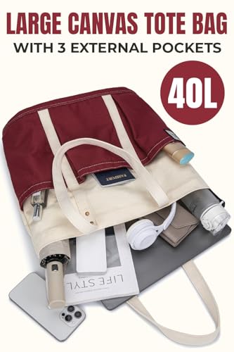 Large Cotton Canvas Tote Bag for Women – 40L Capacity, For Work, Gym, Beach, Travel and Daily Use, Magnetic Closure2